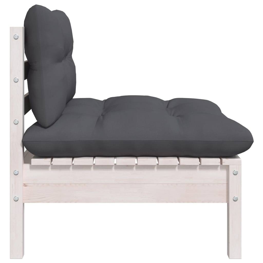 vidaXL Garten-Mittelsofa mit Kissen Weiß Massivholz Kiefer