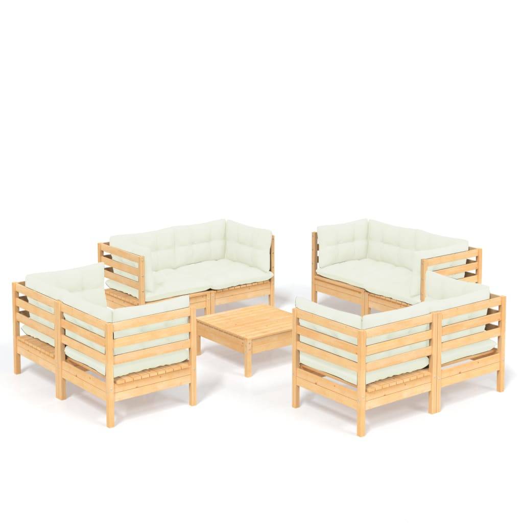 vidaXL 9-tlg. Garten-Lounge-Set mit Creme Kissen Kiefernholz