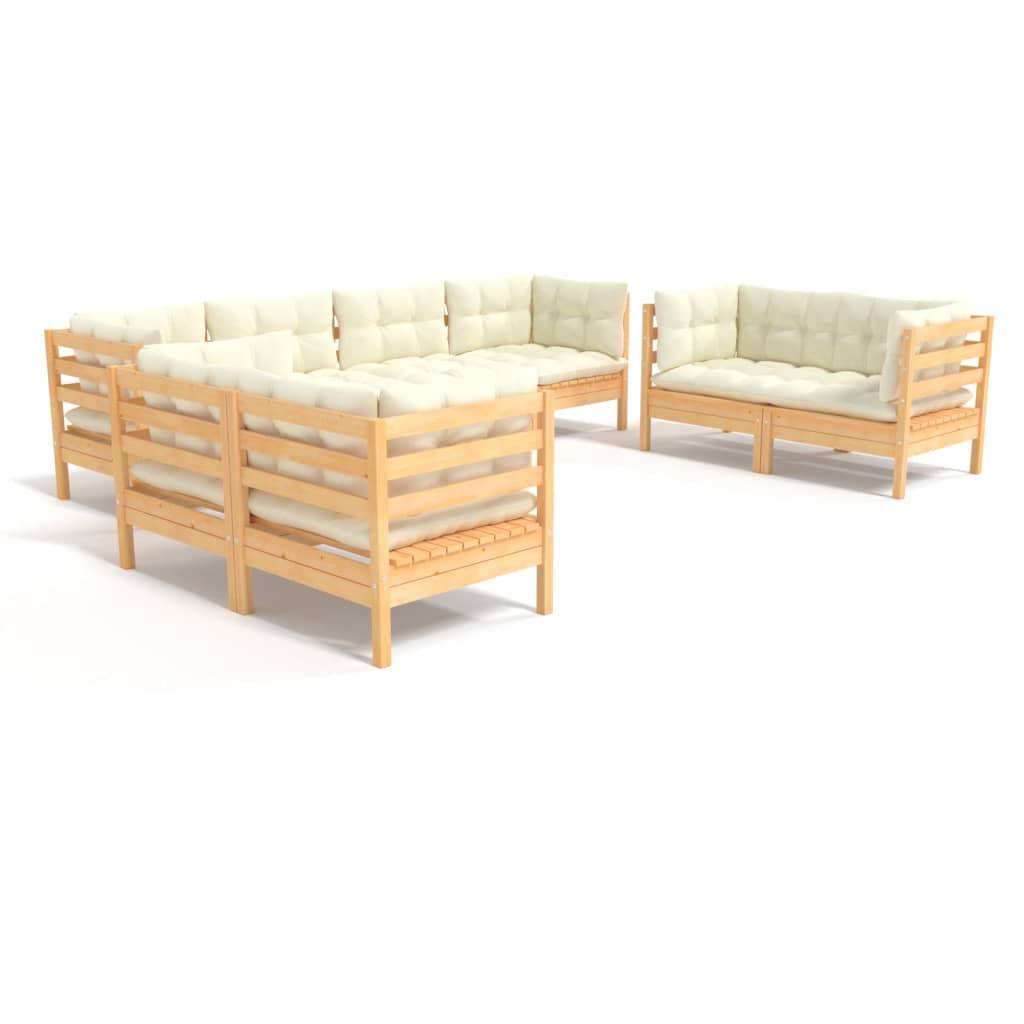 vidaXL 8-tlg. Garten-Lounge-Set mit Creme Kissen Massivholz Kiefer