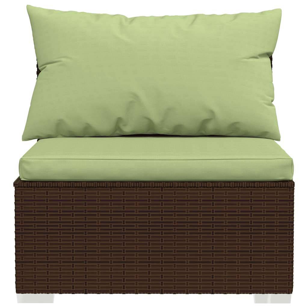 vidaXL Garten-Mittelsofa mit Kissen Braun Poly Rattan
