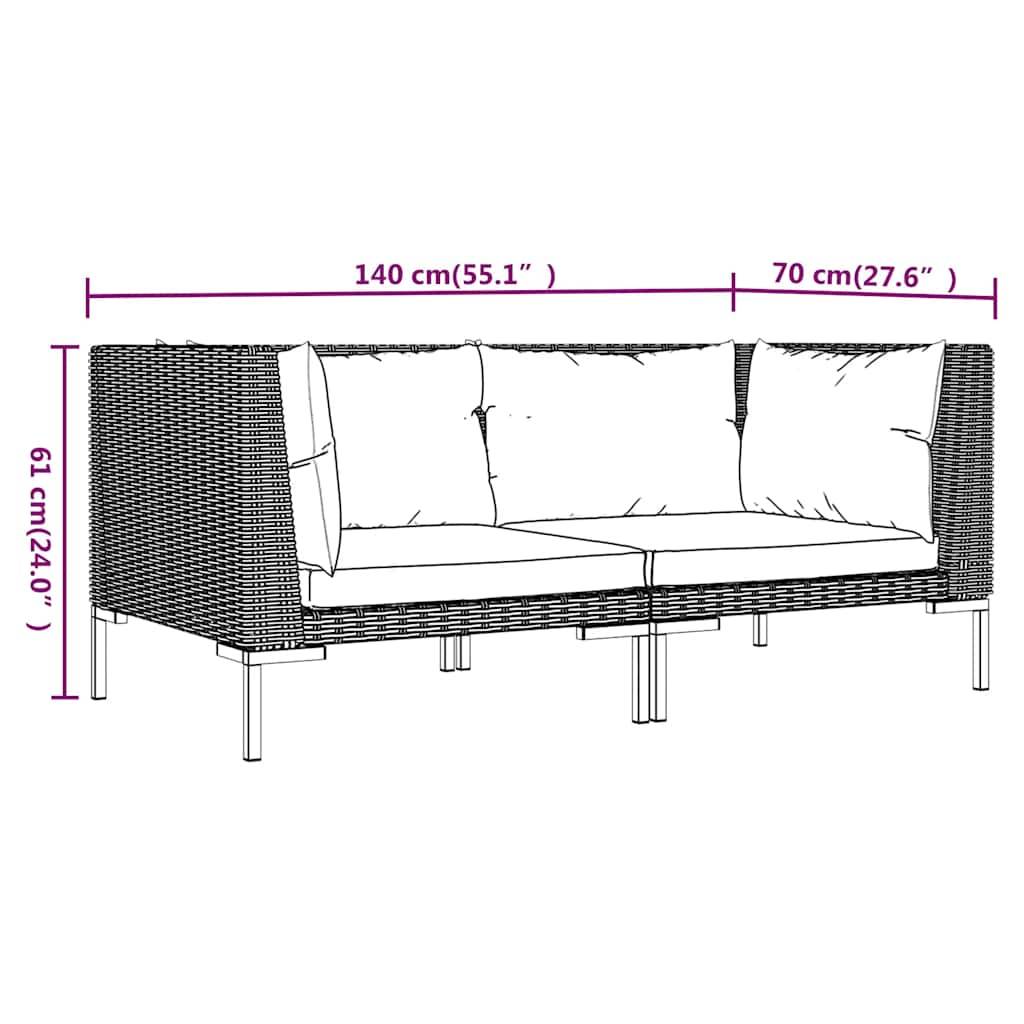 vidaXL Gartensofas 2 Stk. mit Kissen Halbrundes Poly Rattan
