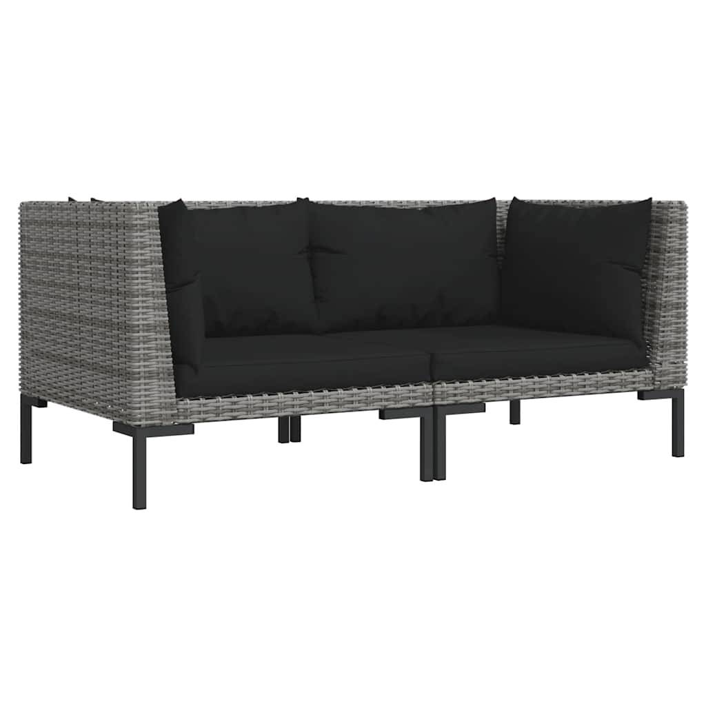 vidaXL Gartensofas 2 Stk. mit Kissen Halbrundes Poly Rattan