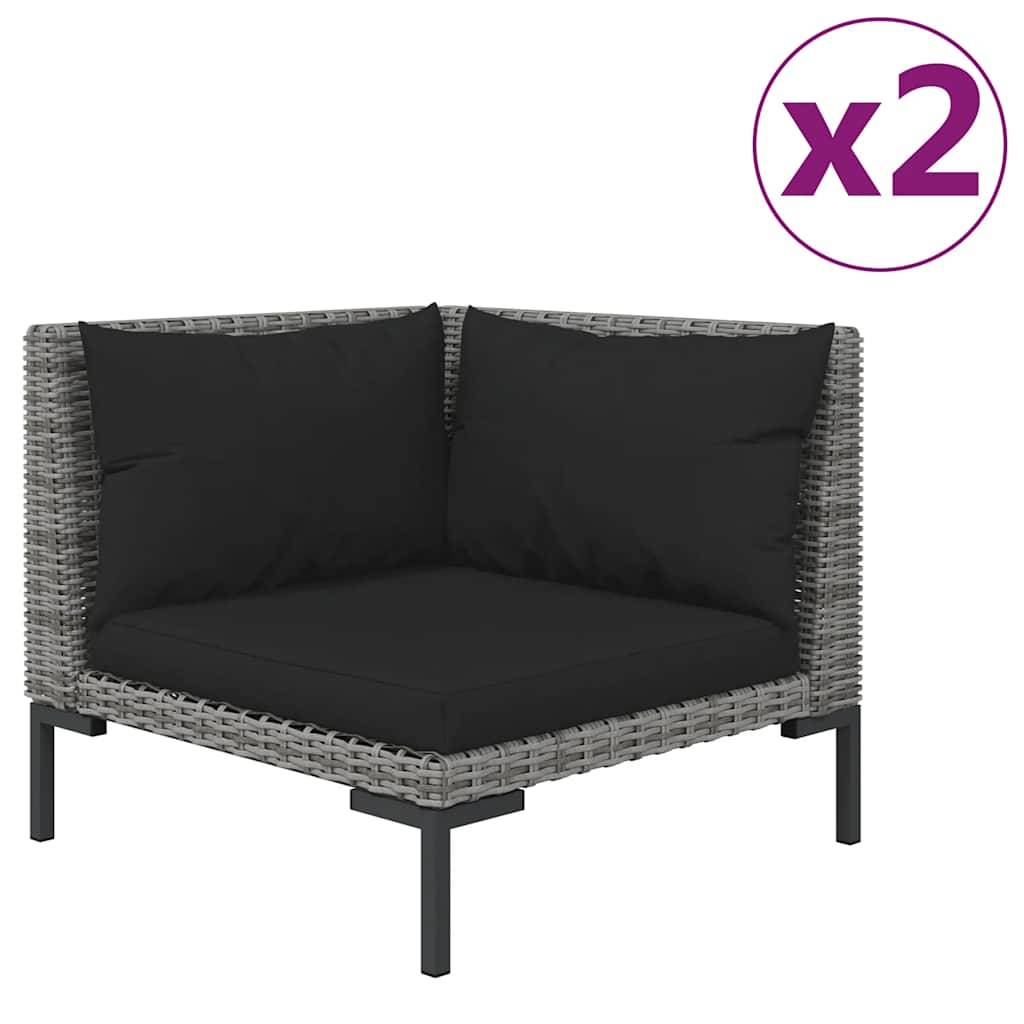 vidaXL Gartensofas 2 Stk. mit Kissen Halbrundes Poly Rattan