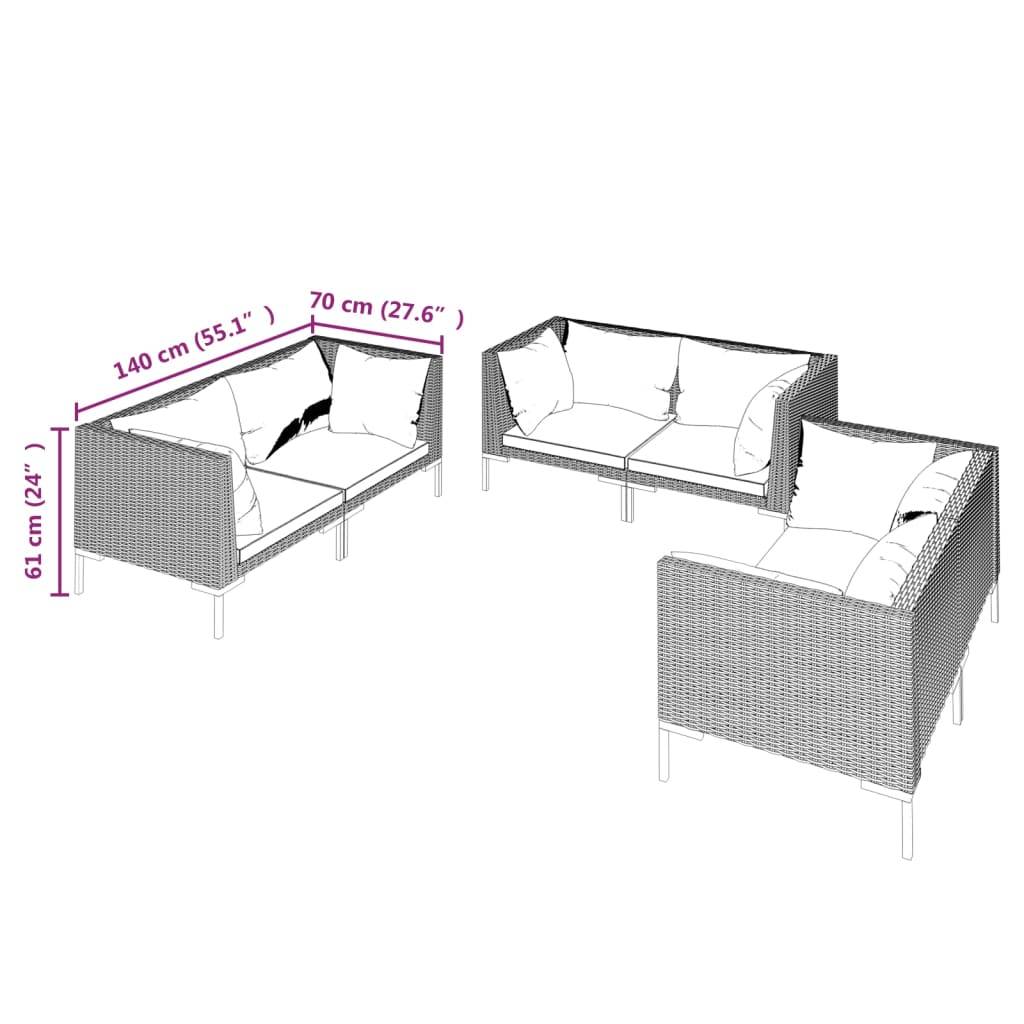 vidaXL 6-tlg. Garten-Lounge-Set mit Kissen Poly Rattan Dunkelgrau