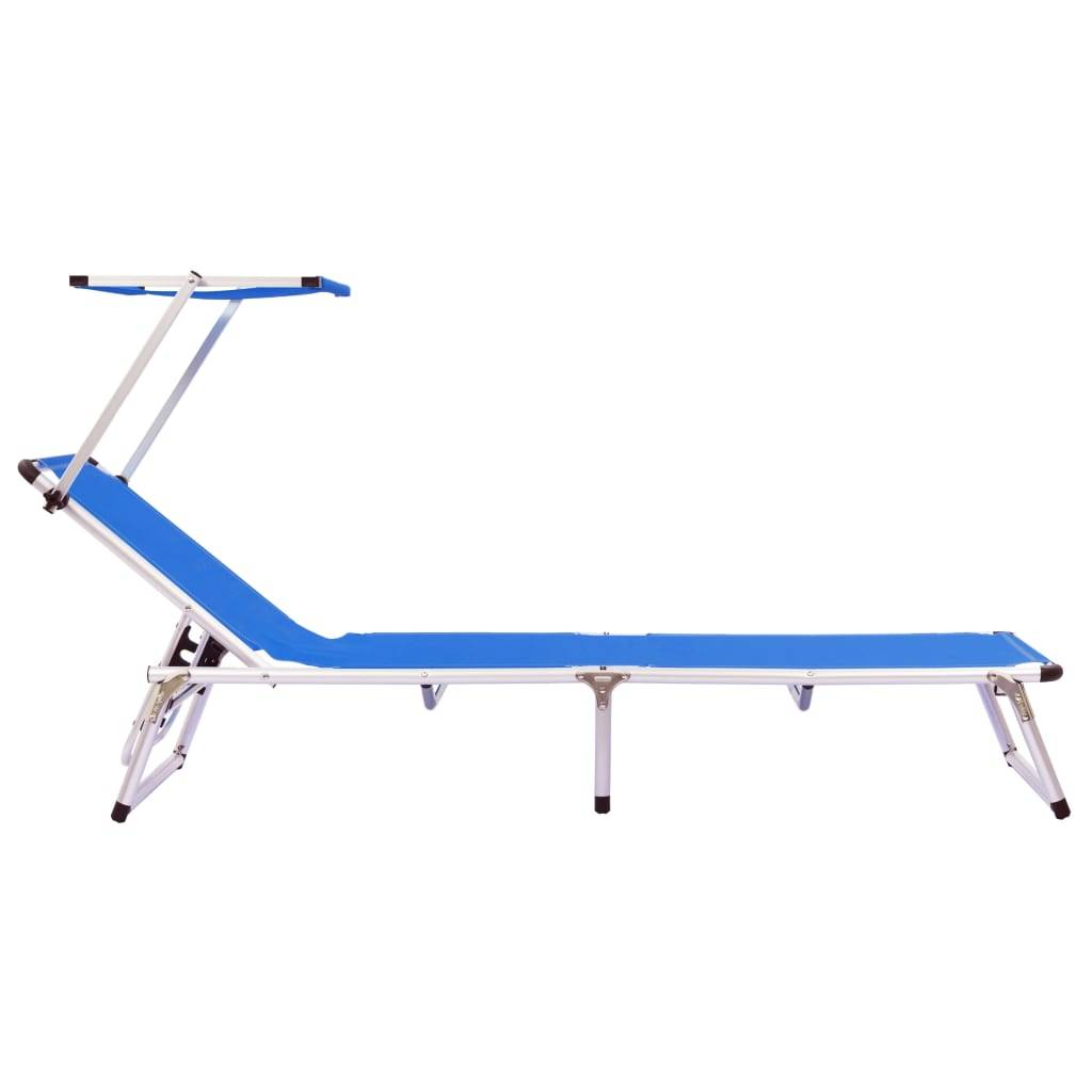 vidaXL Klappbare Sonnenliegen mit Dach 2 Stk. Aluminium Textilene Blau