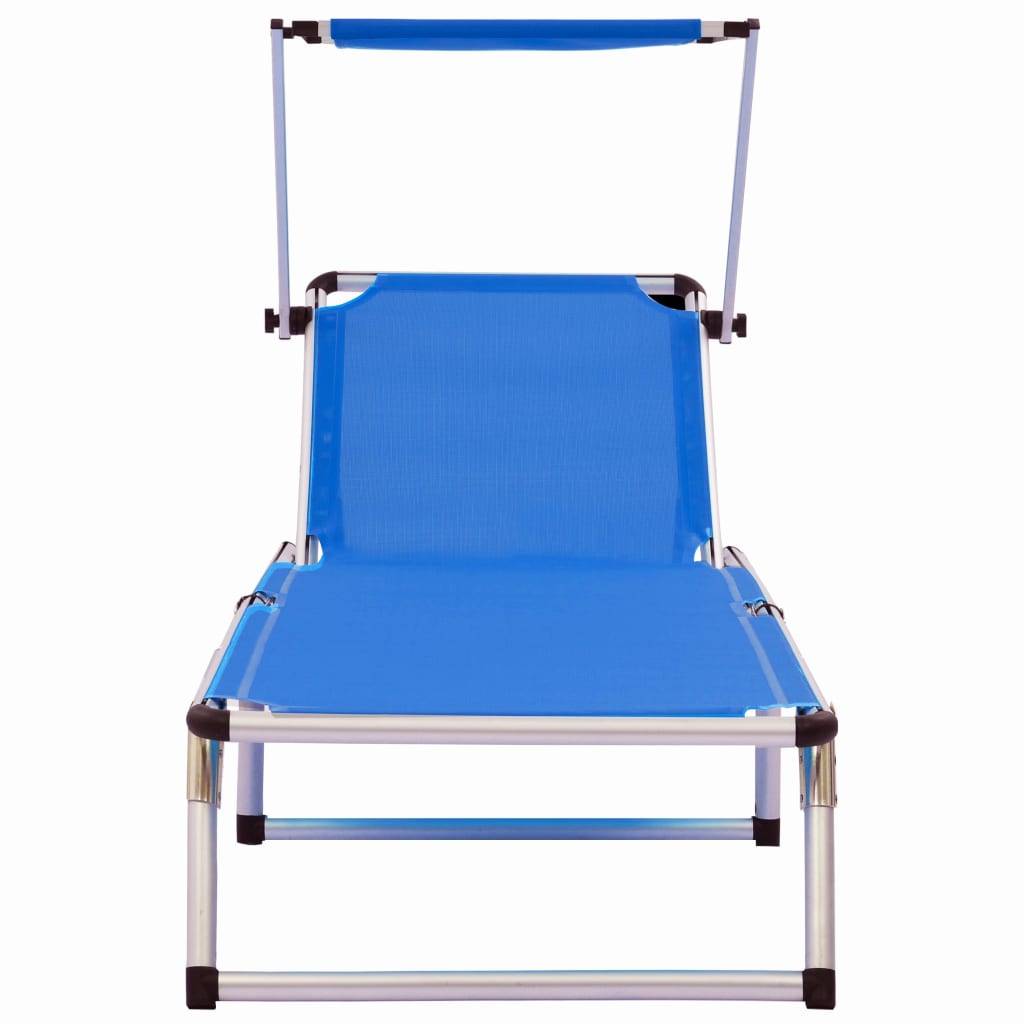 vidaXL Klappbare Sonnenliegen mit Dach 2 Stk. Aluminium Textilene Blau