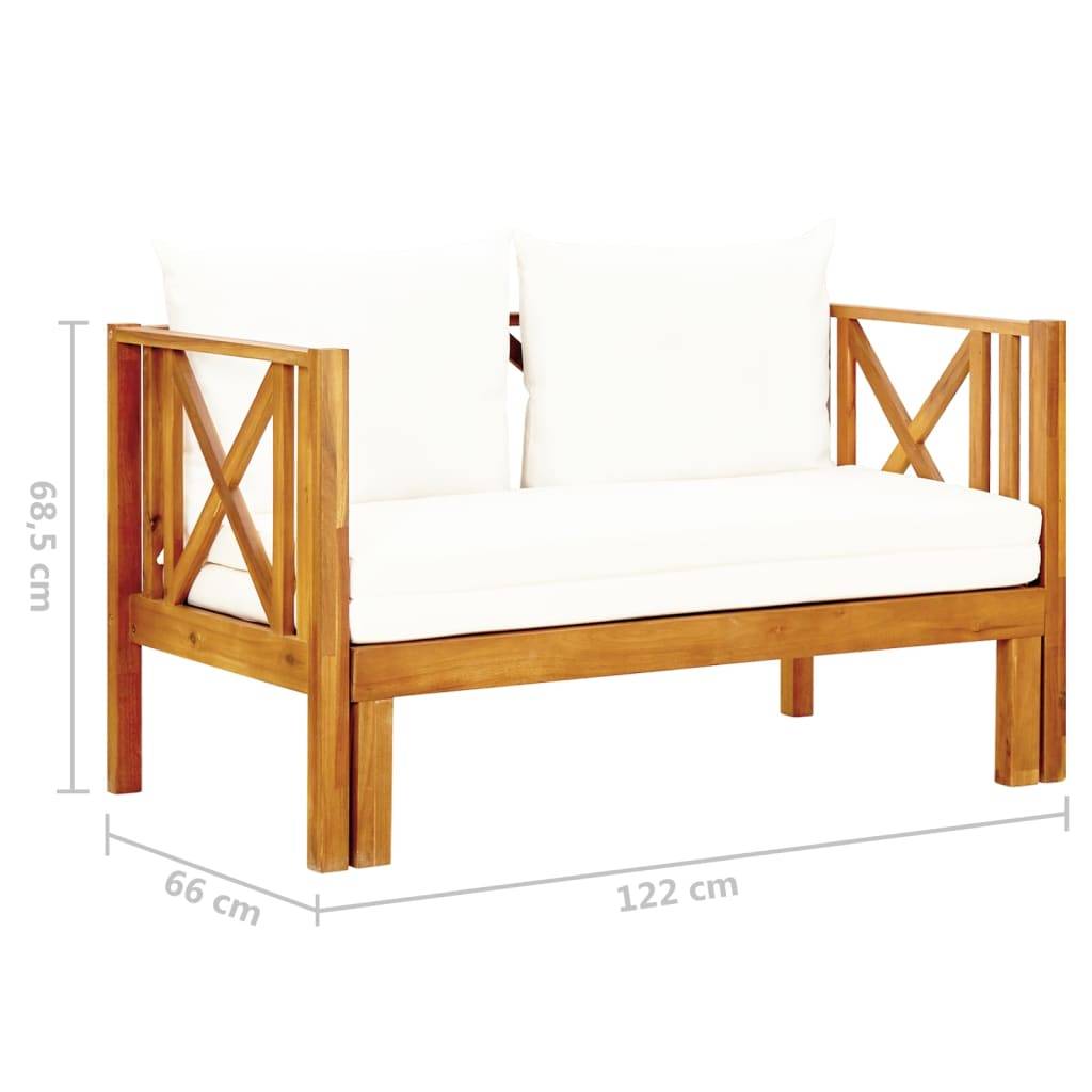 vidaXL 2-Sitzer-Gartenbank mit Kissen 122 cm Massivholz Akazie