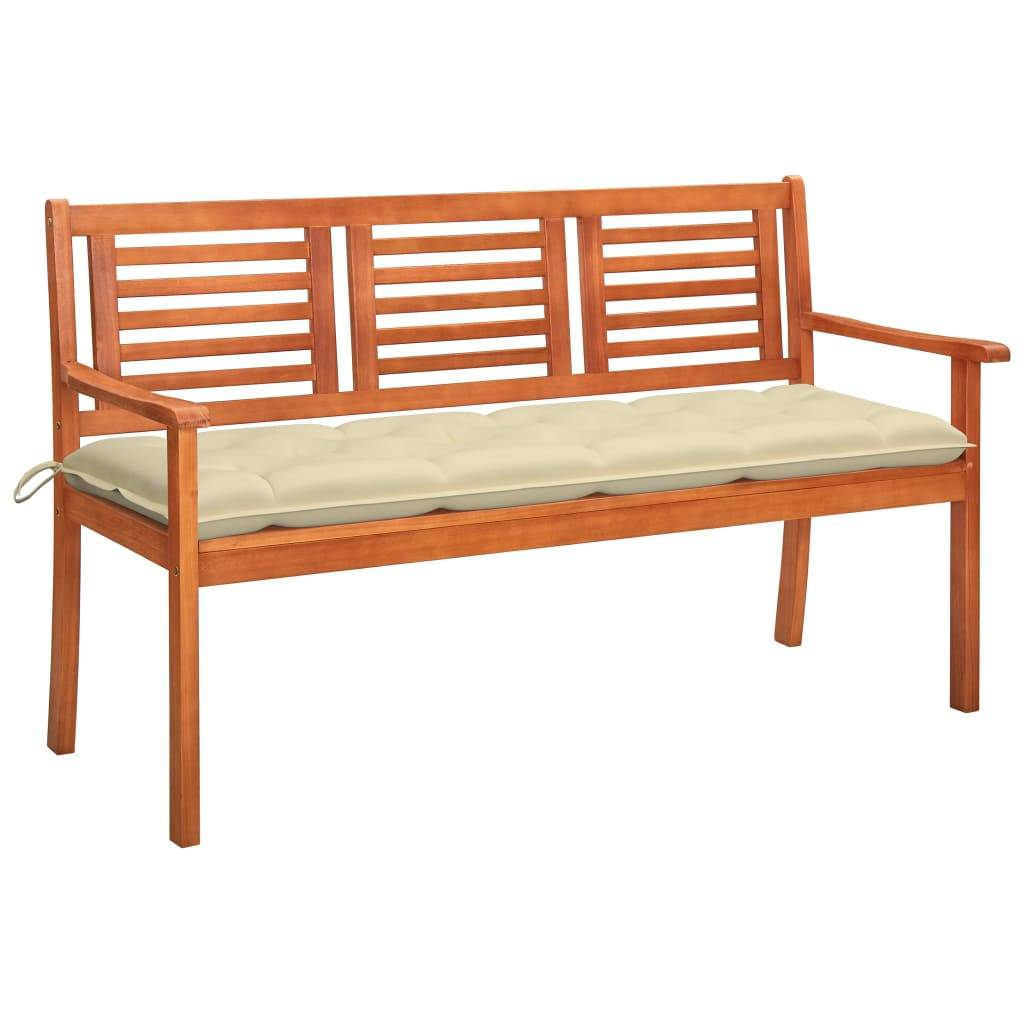 vidaXL 3-Sitzer-Gartenbank mit Auflage 150 cm Massivholz Eukalyptus