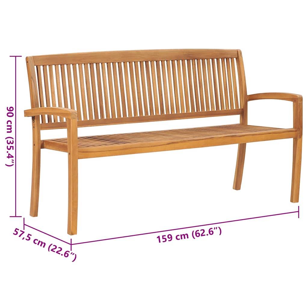 vidaXL Stapelbare Gartenbank mit Auflage 159 cm Massivholz Teak
