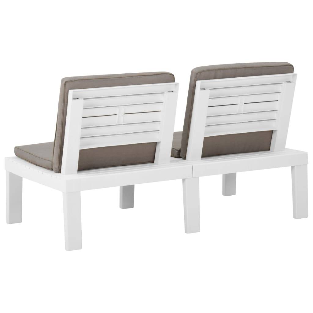 vidaXL Garten-Lounge-Bank mit Auflagen Kunststoff Weiß