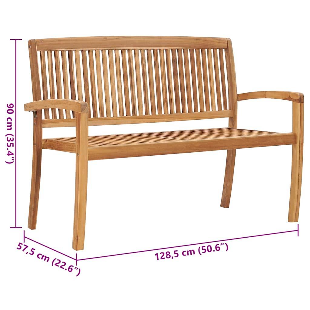 vidaXL Stapelbare Gartenbank mit Auflage 128,5 cm Massivholz Teak