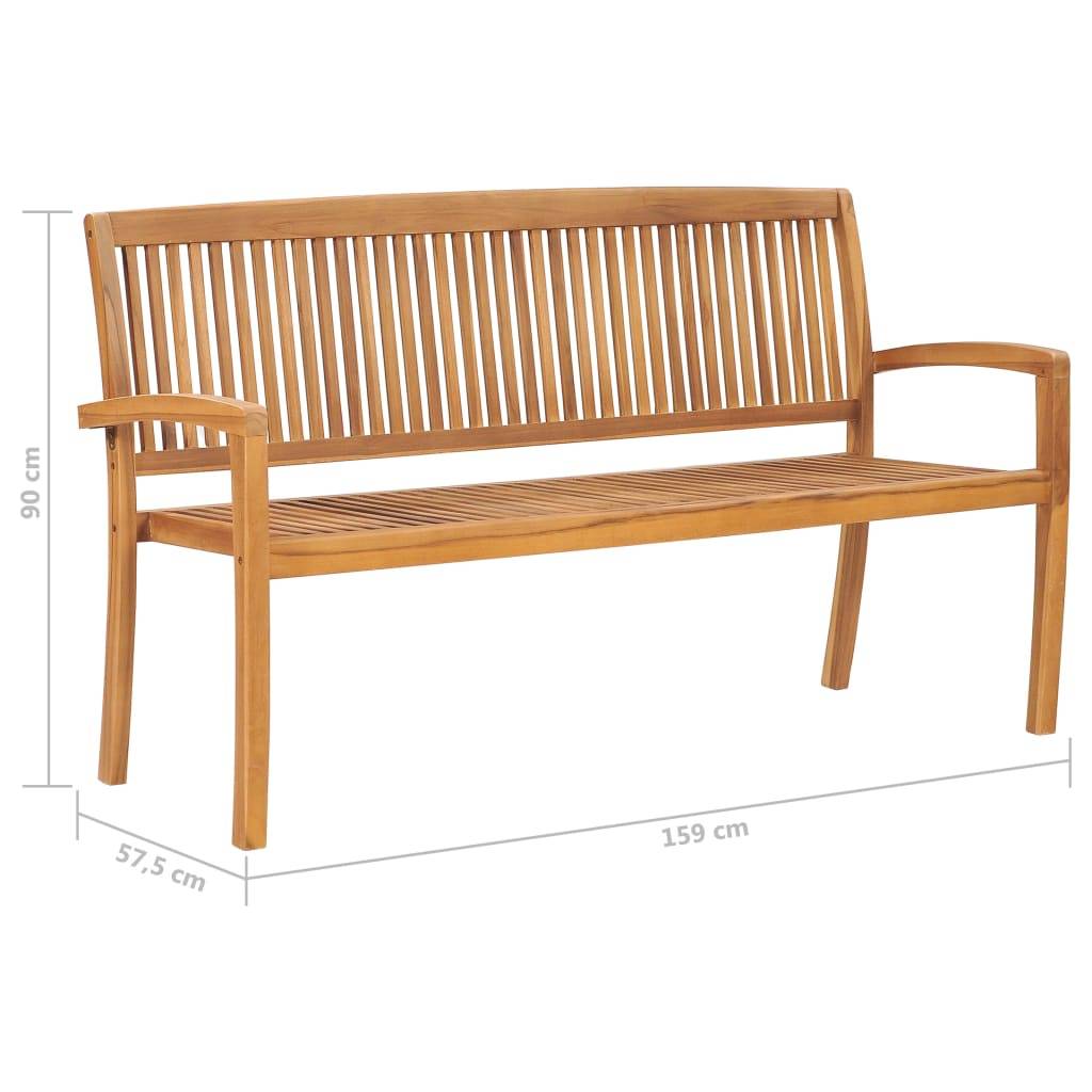 vidaXL Stapelbare Gartenbank mit Auflage 159 cm Massivholz Teak