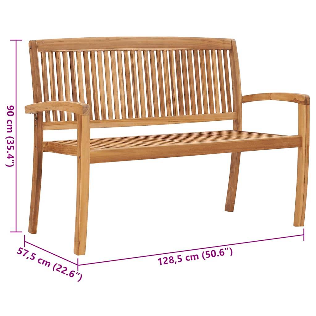 vidaXL Stapelbare Gartenbank mit Auflage 128,5 cm Massivholz Teak