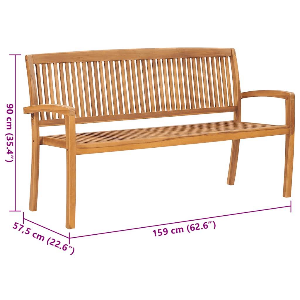 vidaXL Stapelbare Gartenbank mit Auflage 159 cm Massivholz Teak