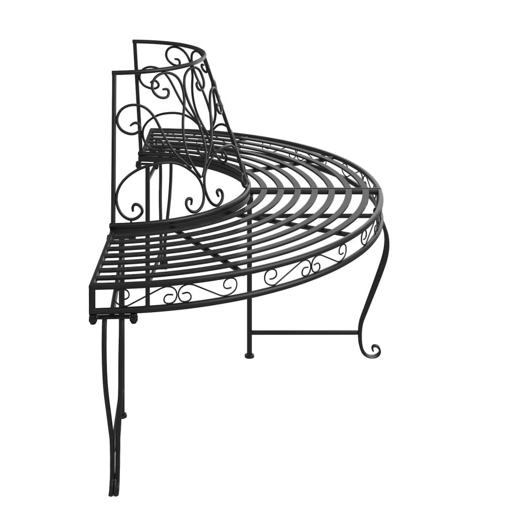 vidaXL Baumbank Halbrund Ø160 cm Schwarz Stahl