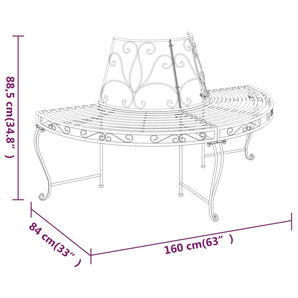 vidaXL Baumbank Halbrund Ø160 cm Schwarz Stahl