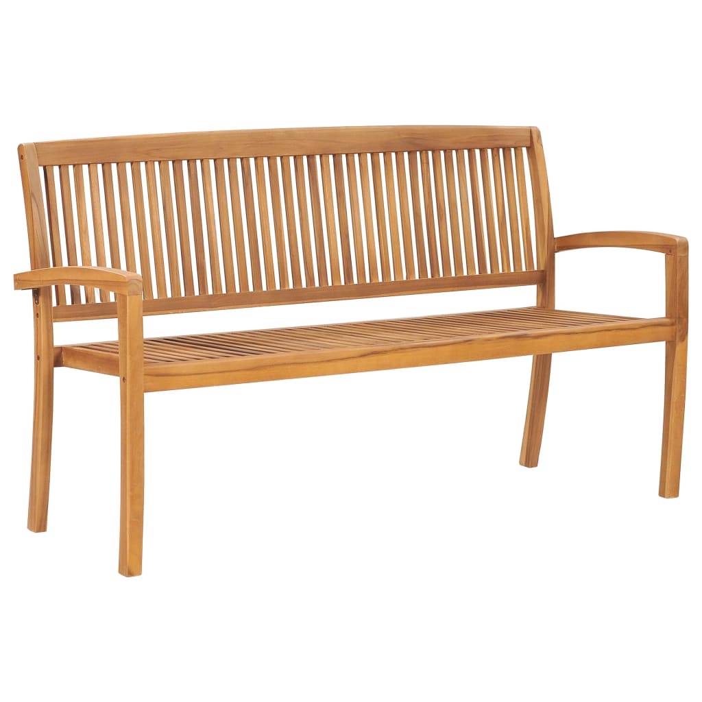 vidaXL Stapelbare Gartenbank mit Auflage 159 cm Massivholz Teak