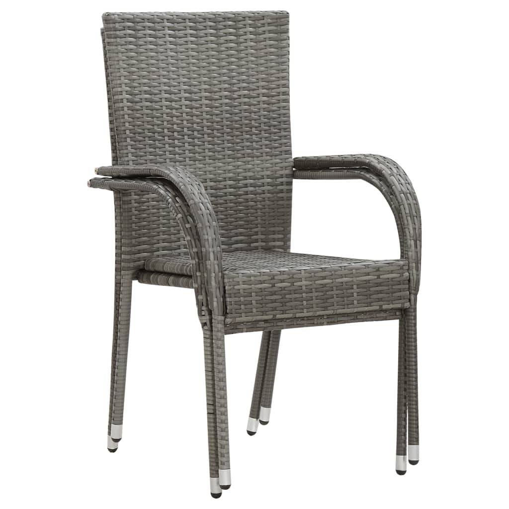 vidaXL Gartenstühle Stapelbar 2 Stk. Grau Poly Rattan