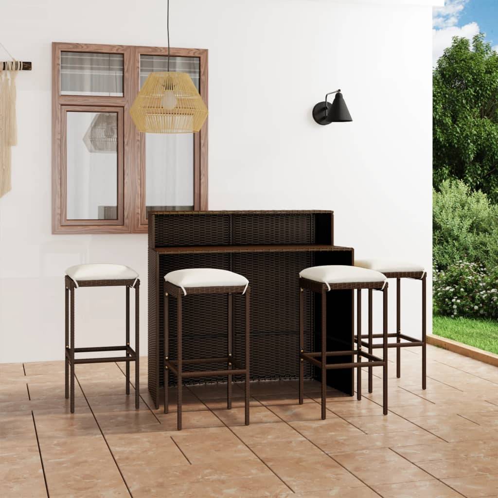 vidaXL 5-tlg. Gartenbar-Set mit Kissen Braun