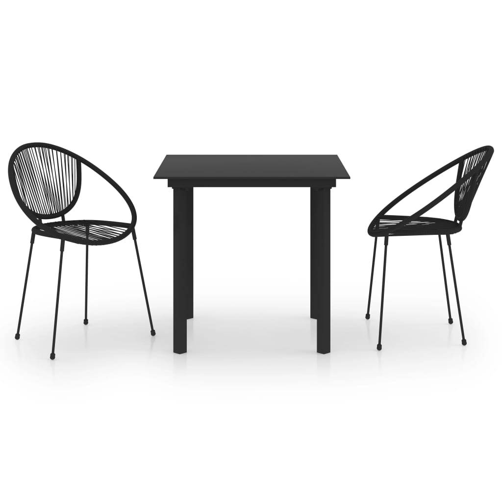 vidaXL 3-tlg. Garten-Essgruppe PVC Rattan Schwarz