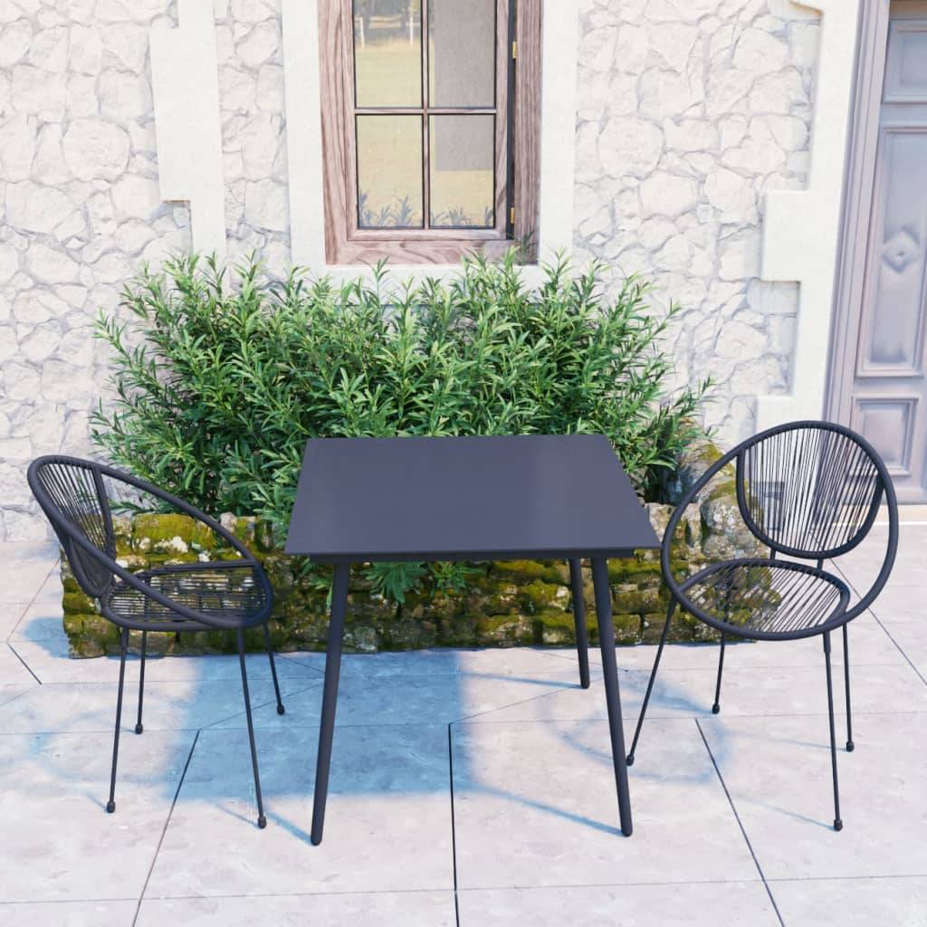 vidaXL 3-tlg. Garten-Essgruppe PVC Rattan Schwarz