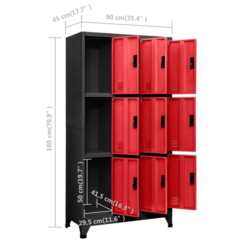 vidaXL Schließfachschrank Anthrazit und Rot 90x45x180 cm Stahl