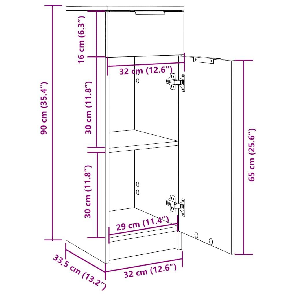 vidaXL Badschrank Räuchereiche 32x34x90 cm Holzwerkstoff