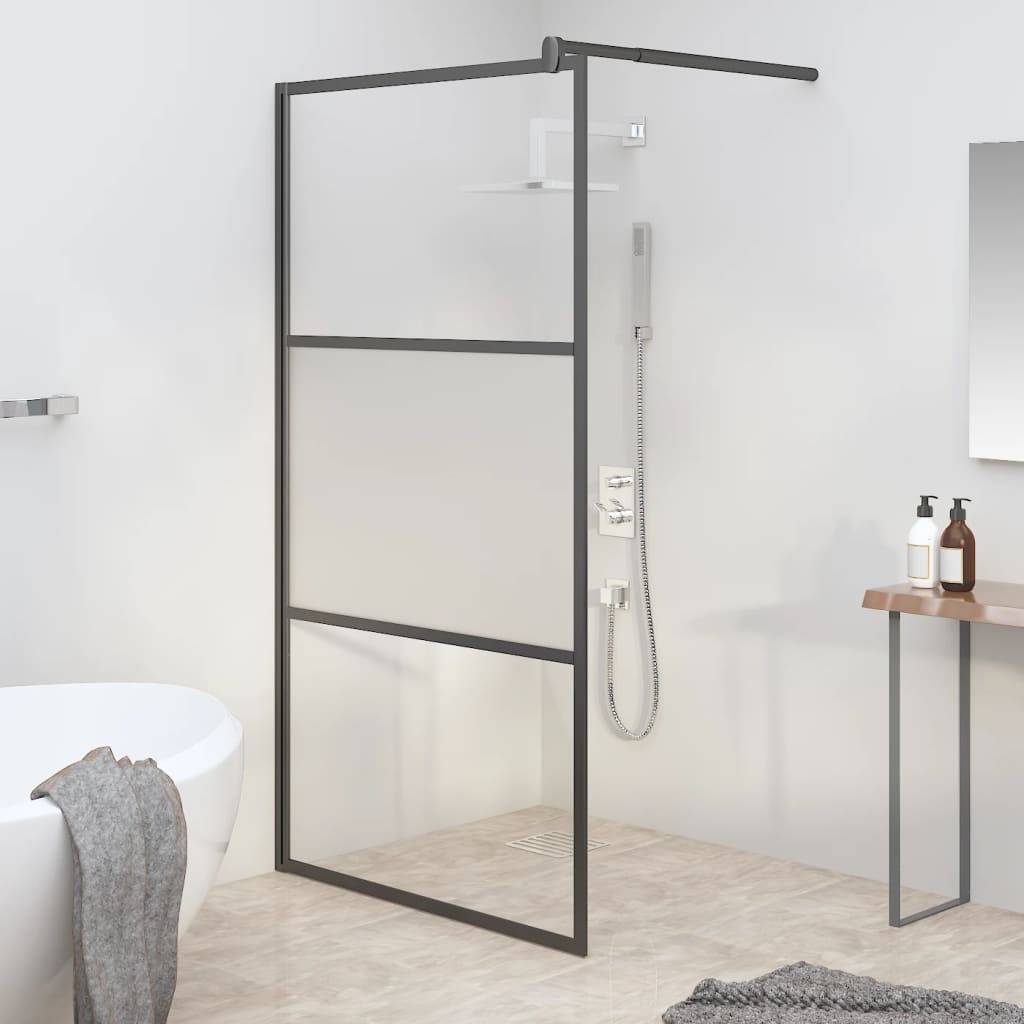 vidaXL Duschwand für Walk-In Dusche 100x195cm ESG Halbmattiert Schwarz