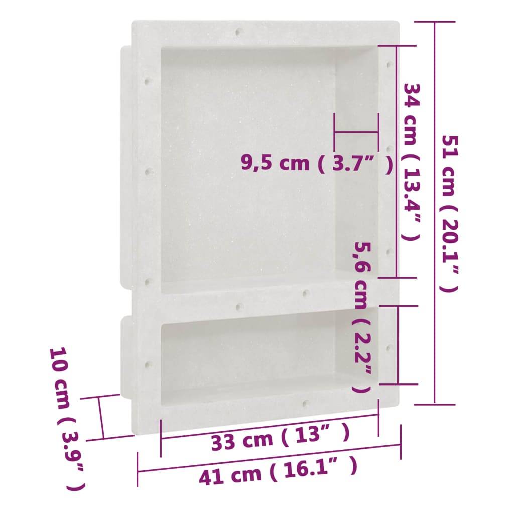 vidaXL Duschnische mit 2 Fächern Mattweiß 41x51x10 cm