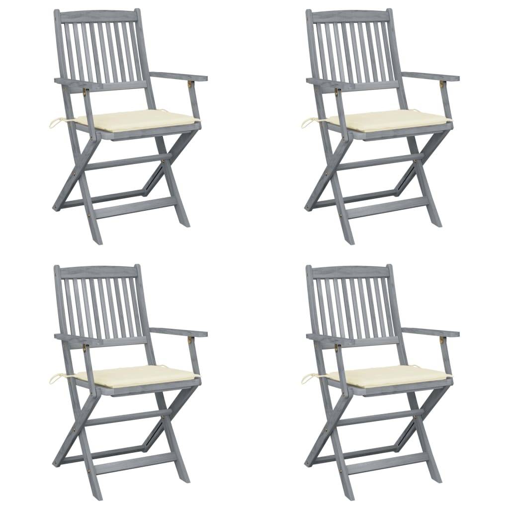 vidaXL Klappbare Gartenstühle 4 Stk. mit Sitzkissen Massivholz Akazie