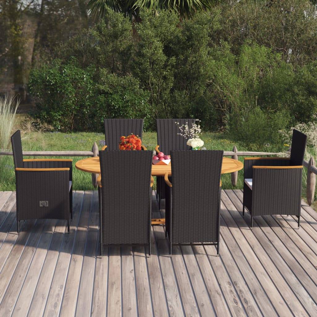 vidaXL 7-tlg. Garten-Essgruppe Poly Rattan Schwarz