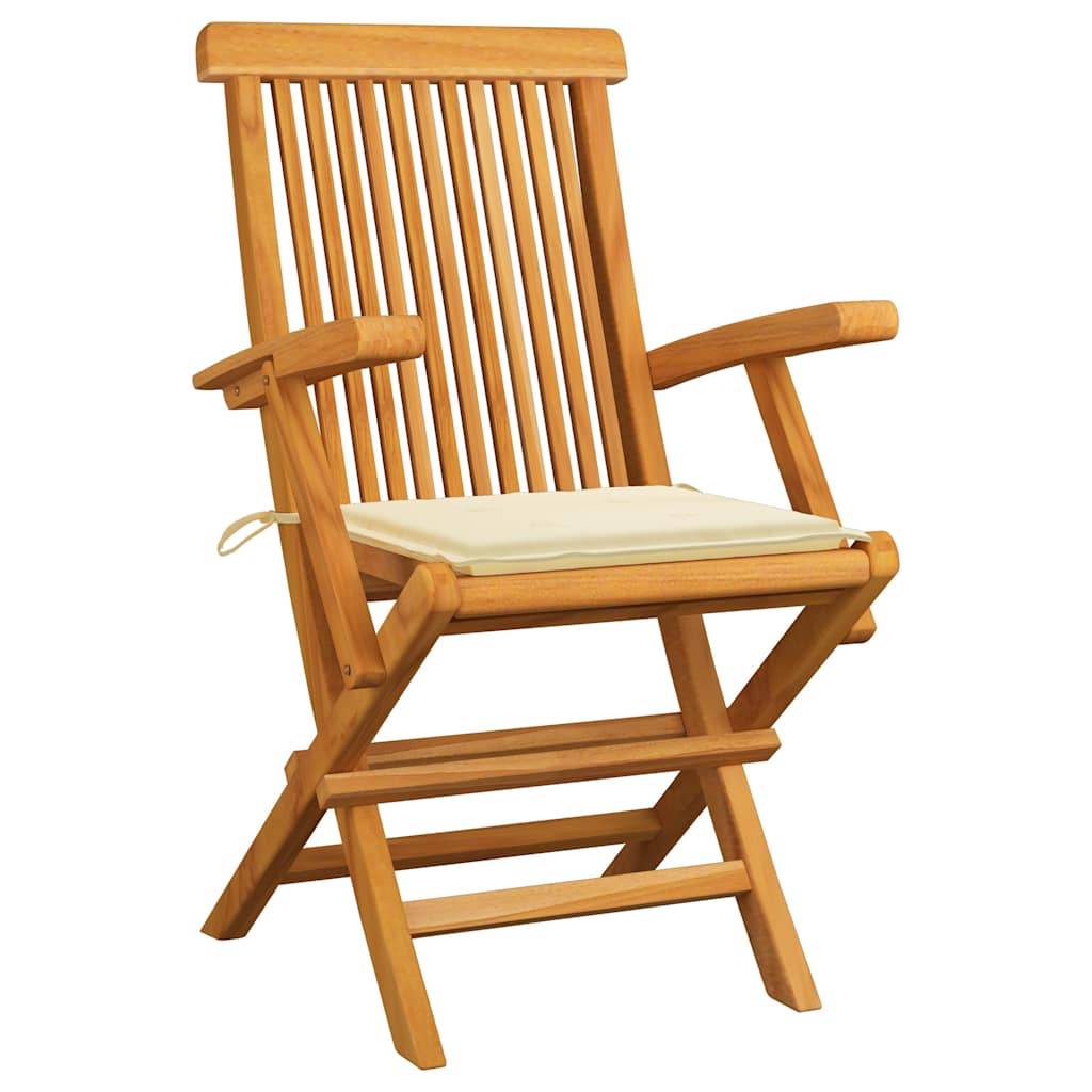 vidaXL Gartenstühle mit Creme Kissen 3 Stk. Massivholz Teak