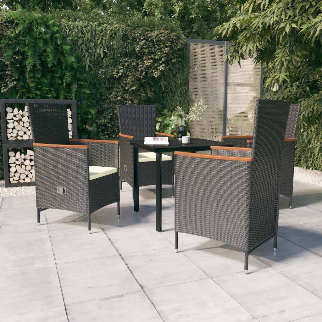 vidaXL 5-tlg. Garten-Essgruppe mit Kissen Schwarz