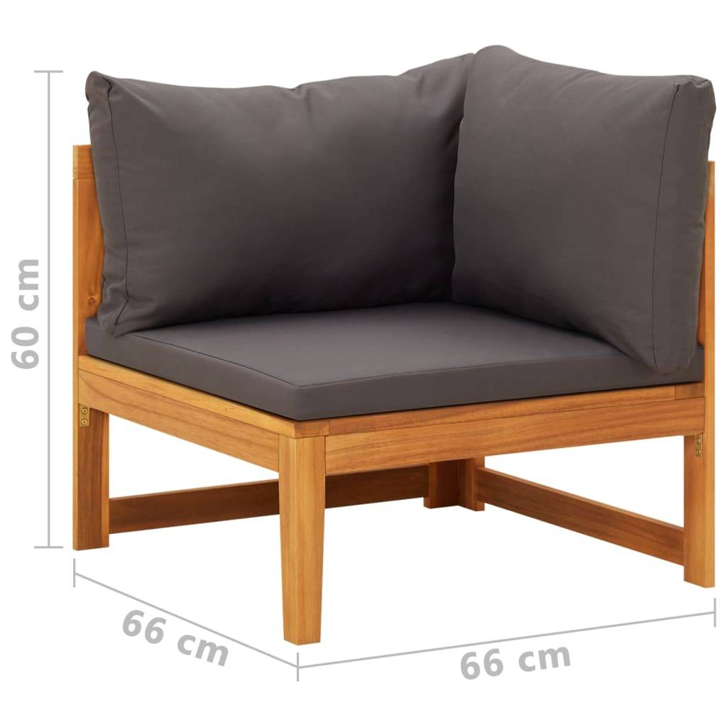 vidaXL Ecksofa mit Dunkelgrauen Kissen Massivholz Akazie