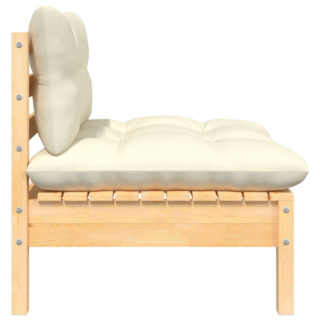 vidaXL Garten-Mittelsofa mit Kissen in Creme Massivholz Kiefer