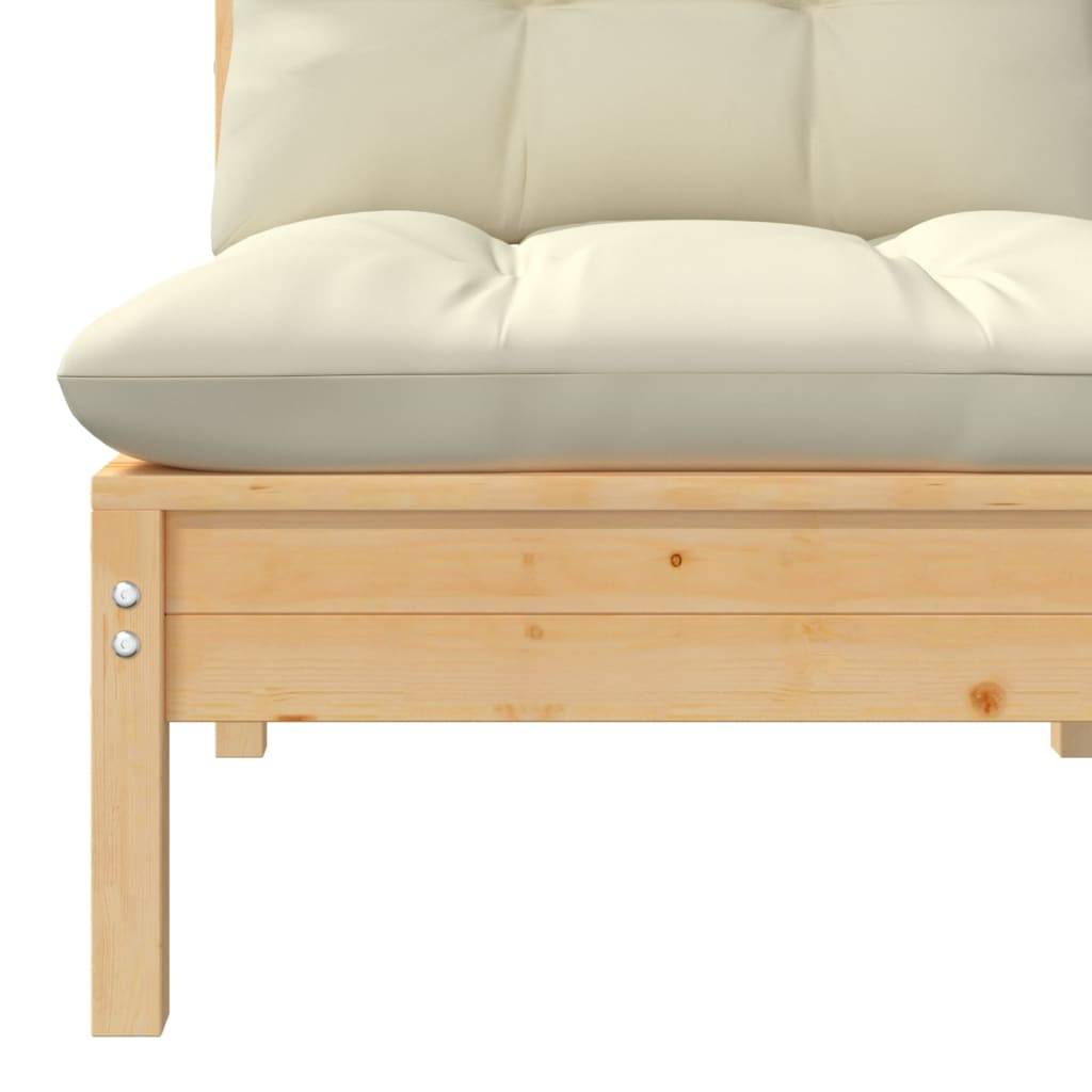 vidaXL Garten-Mittelsofa mit Kissen in Creme Massivholz Kiefer