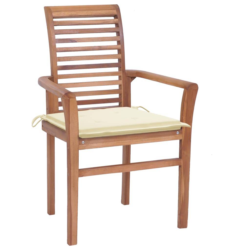 vidaXL Essstühle 4 Stk. mit Cremeweißen Kissen Massivholz Teak