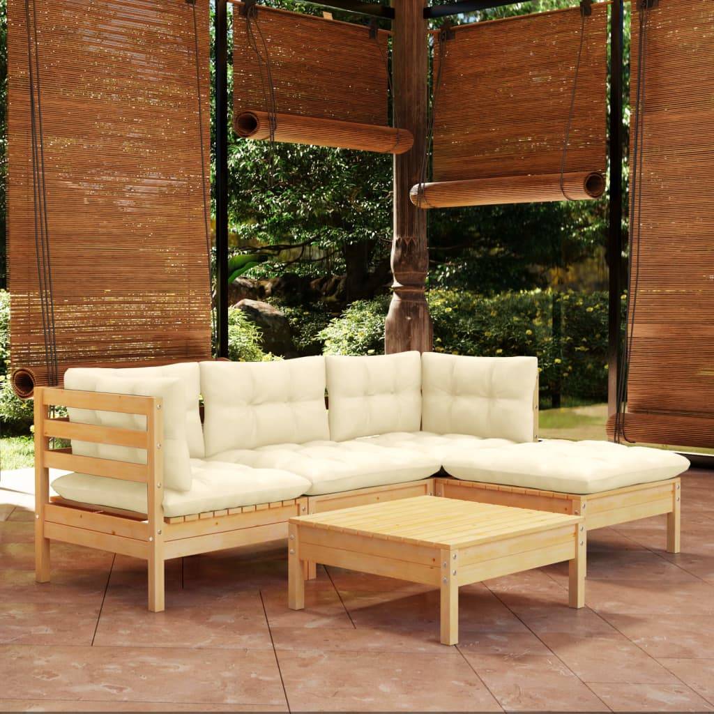 vidaXL 5-tlg. Garten-Lounge-Set mit Creme Kissen Kiefernholz