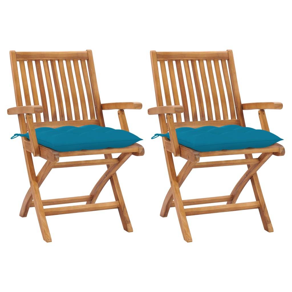vidaXL Gartenstühle 2 Stk. mit Hellblauen Kissen Massivholz Teak