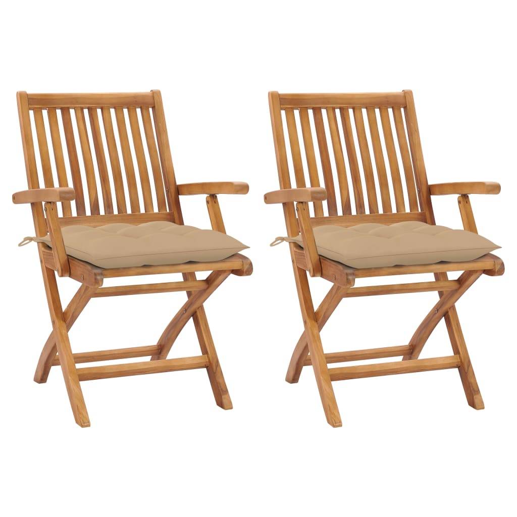 vidaXL Gartenstühle 2 Stk. mit Beige Kissen Massivholz Teak