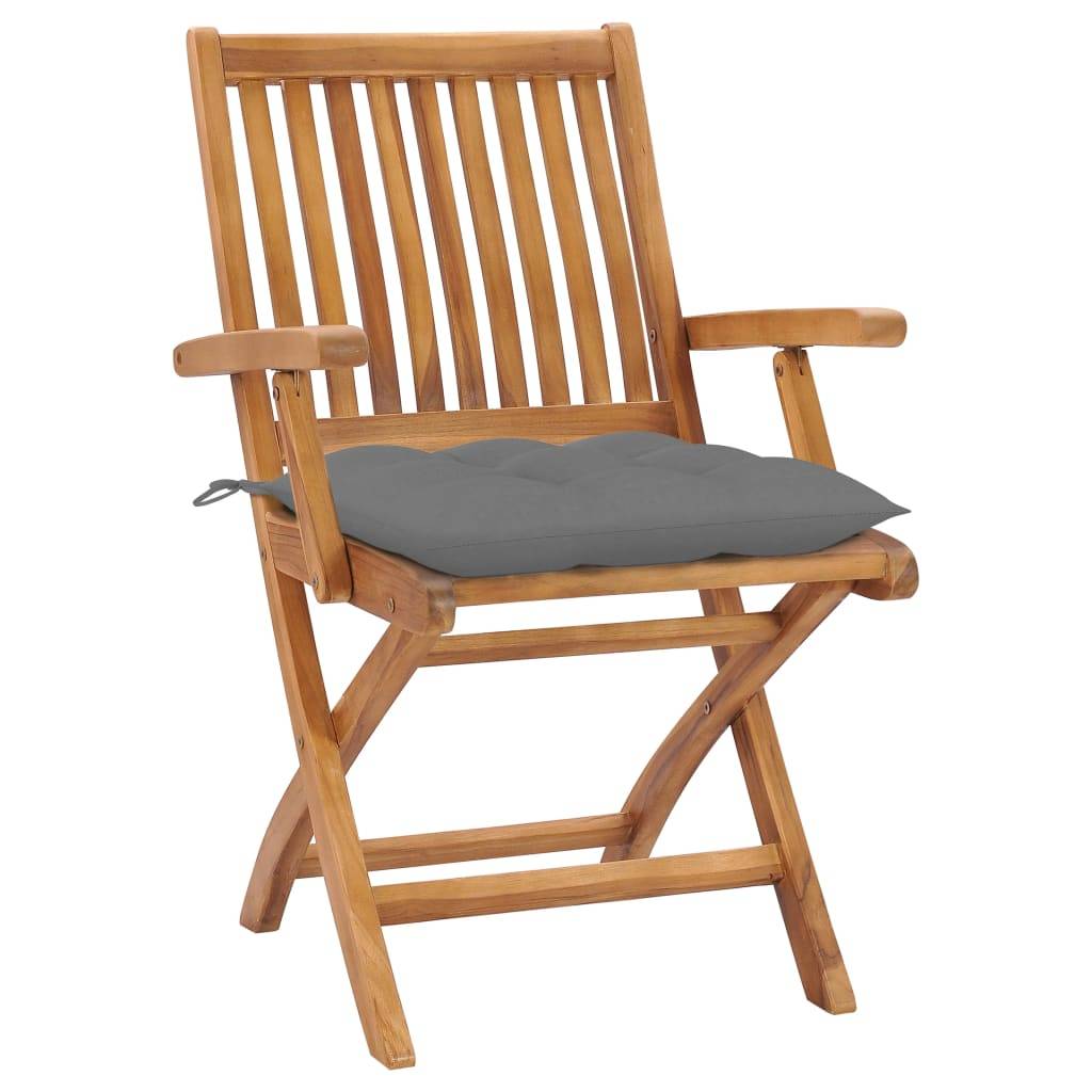 vidaXL Gartenstühle 2 Stk. mit Grauen Kissen Massivholz Teak
