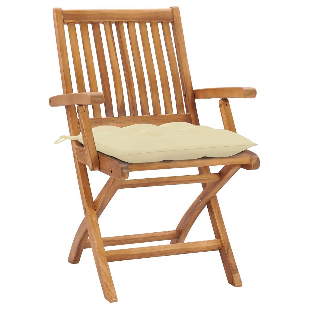 vidaXL Gartenstühle 2 Stk. mit Cremeweißen Kissen Massivholz Teak
