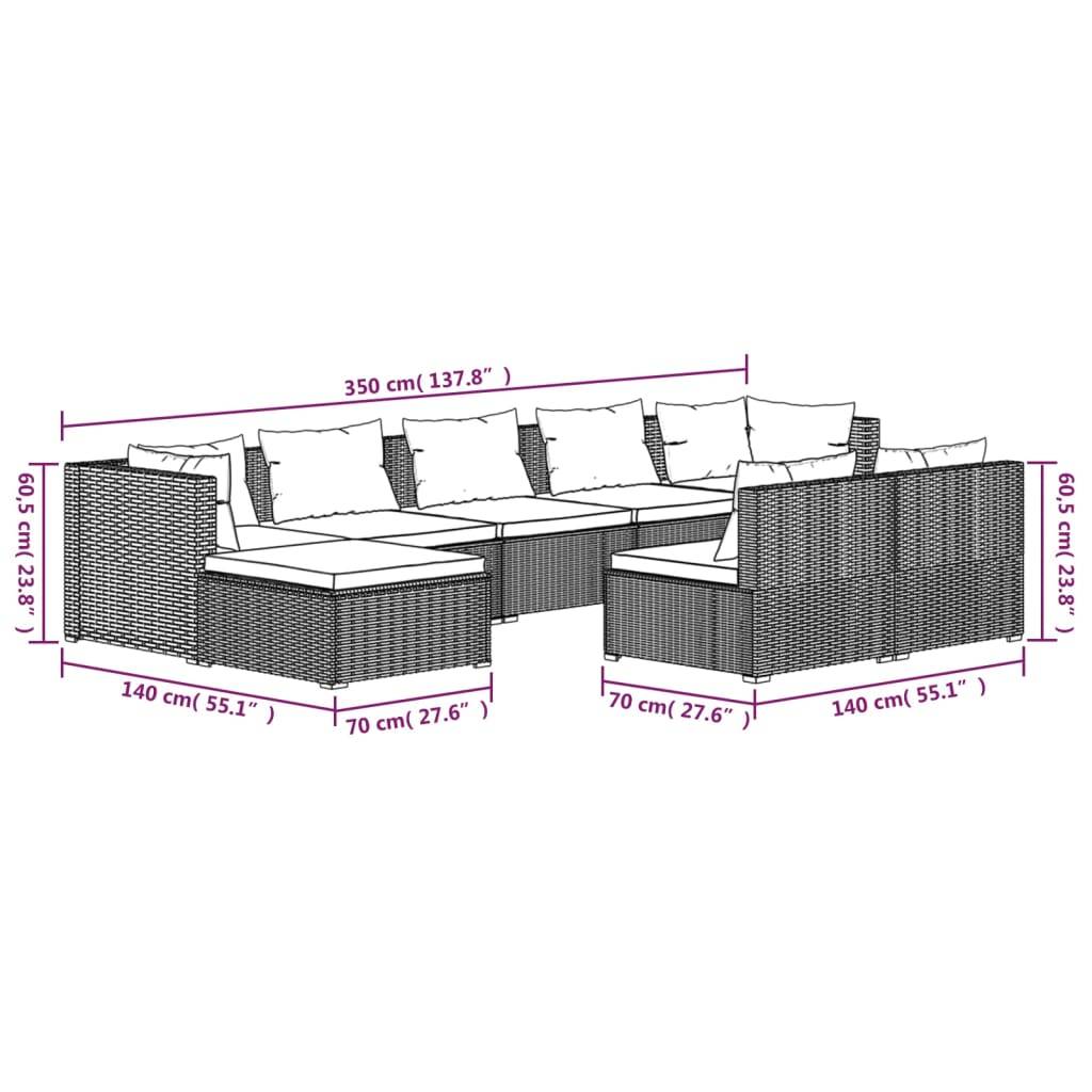 vidaXL 9-tlg. Garten-Lounge-Set mit Kissen Braun Poly Rattan