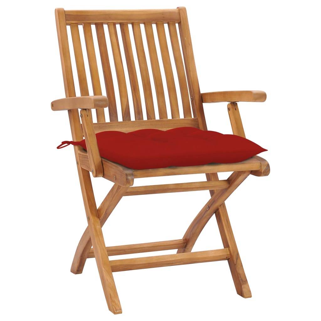vidaXL Gartenstühle 2 Stk. mit Roten Kissen Massivholz Teak