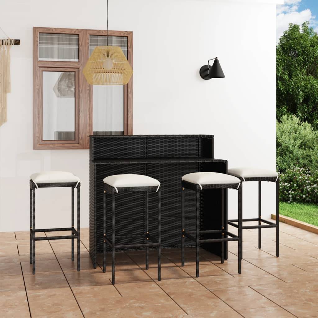 vidaXL 5-tlg. Gartenbar-Set mit Kissen Schwarz