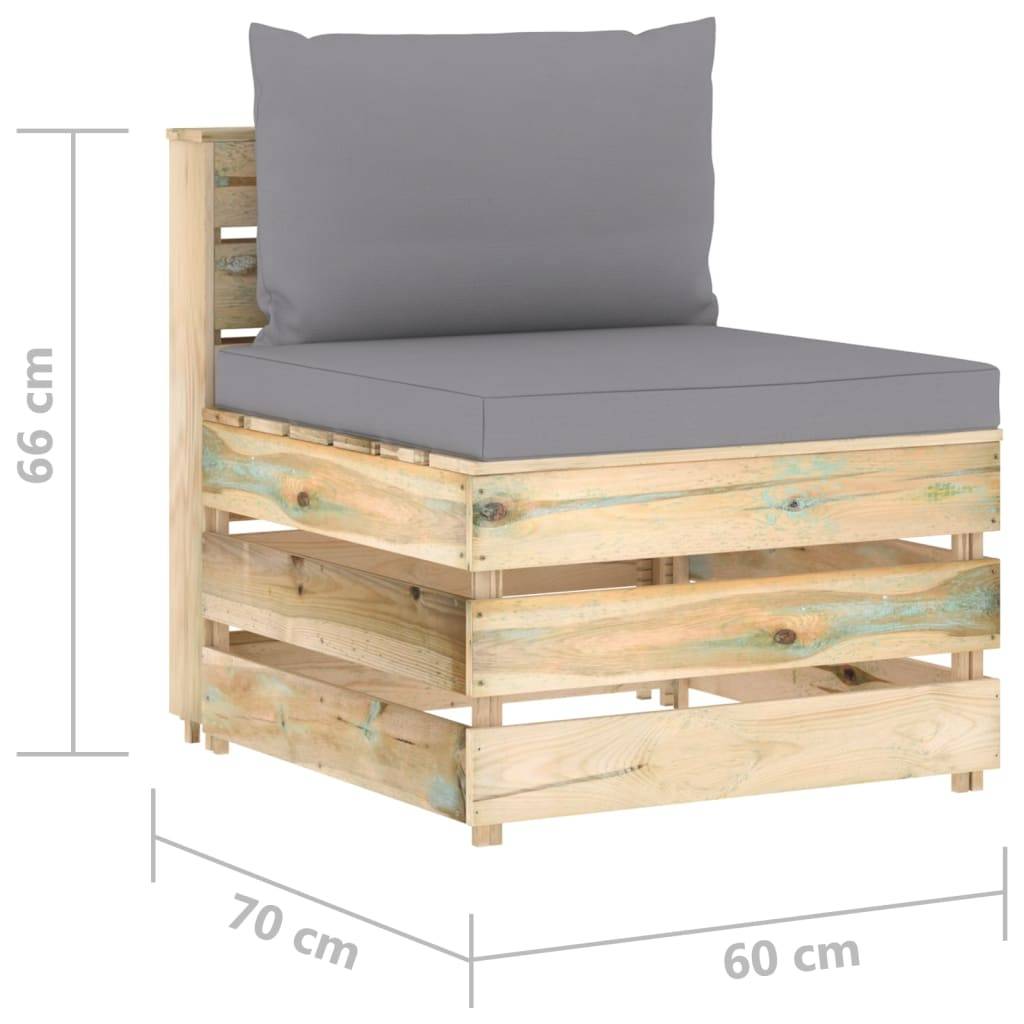 vidaXL Modulares Mittelsofa mit Kissen Grün Imprägniertes Holz