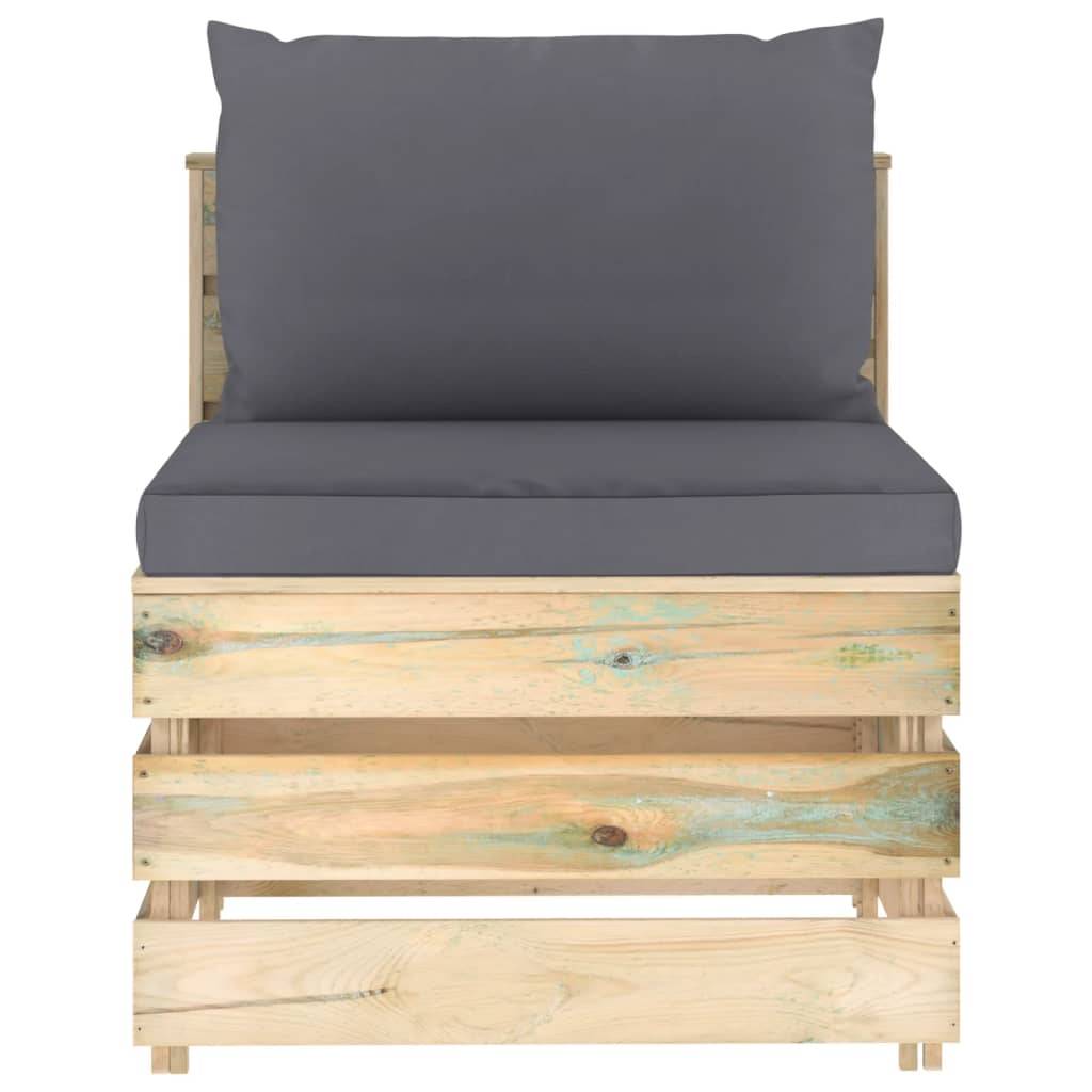 vidaXL Modulares Mittelsofa mit Kissen Grün Imprägniertes Holz
