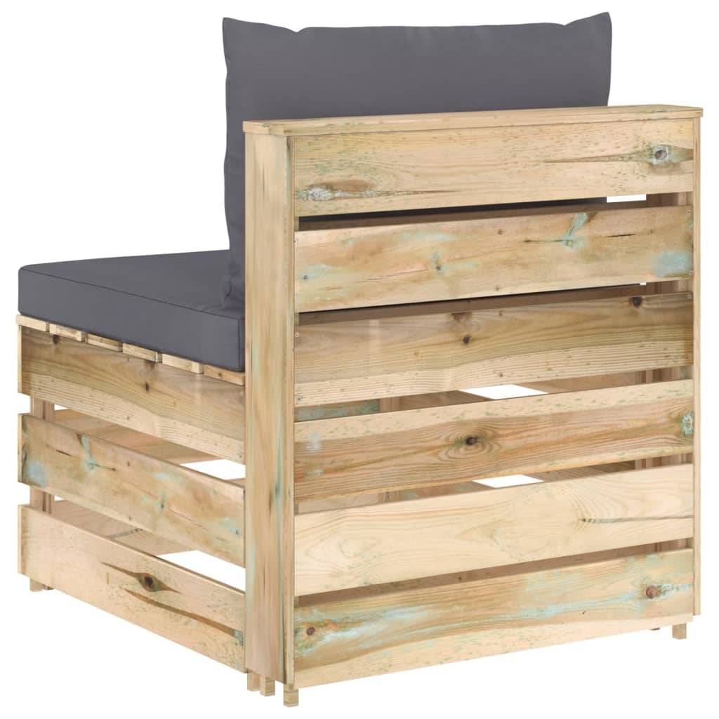 vidaXL Modulares Mittelsofa mit Kissen Grün Imprägniertes Holz