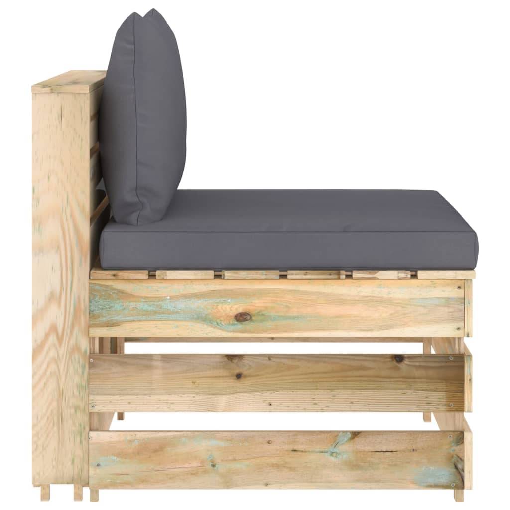 vidaXL Modulares Mittelsofa mit Kissen Grün Imprägniertes Holz