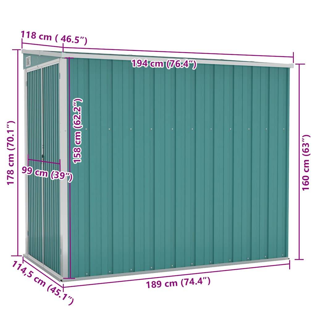 vidaXL Anbauschuppen Grün 118x194x178 cm Verzinkter Stahl